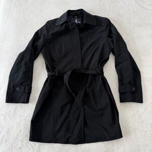 London Fog Trench Coat Women Medium Black Rain Lined Winter Office Work